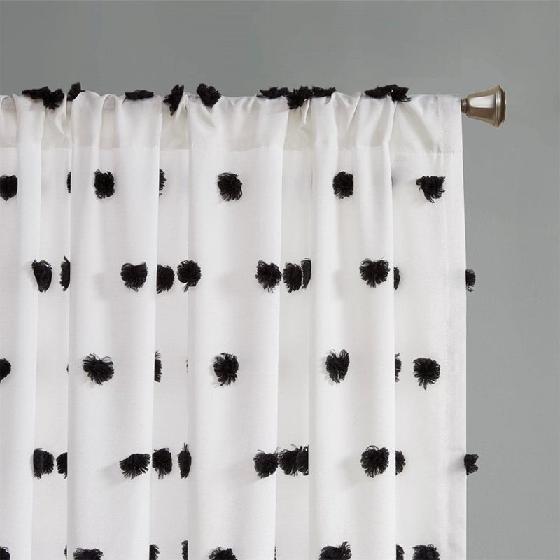 Intelligent Design Sophie Single Window Curtain Panel Clipped Pompom Embelished Privacy Drape with Rod Pocket for Bedroom, Livingroom, 50" x 84", Black - Image 4